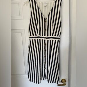 J. Crew linen blend navy and White Striped button up Midi Dress